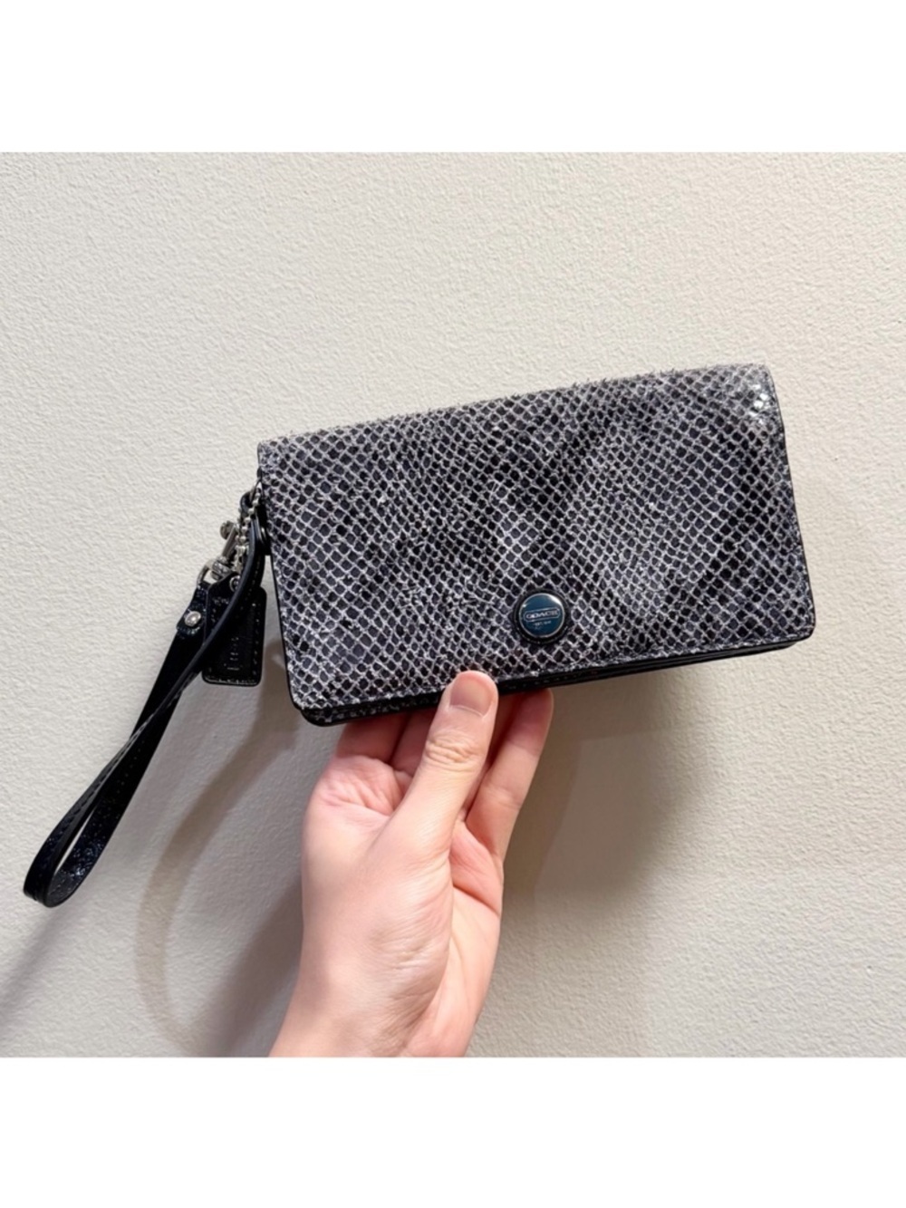 Coach Vintage Embossed Exotic Snakeskin Leather Demi Clutch Wristlet